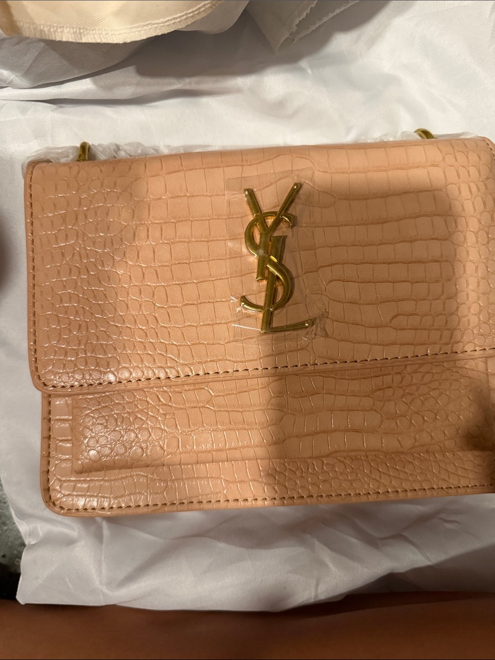 Inspired Collection Croc-Embossed Shoulder Bag in Blush Pink with Gold Hardware